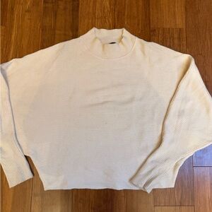Zara Mock Neck Cream Ribbed Knit Sweater